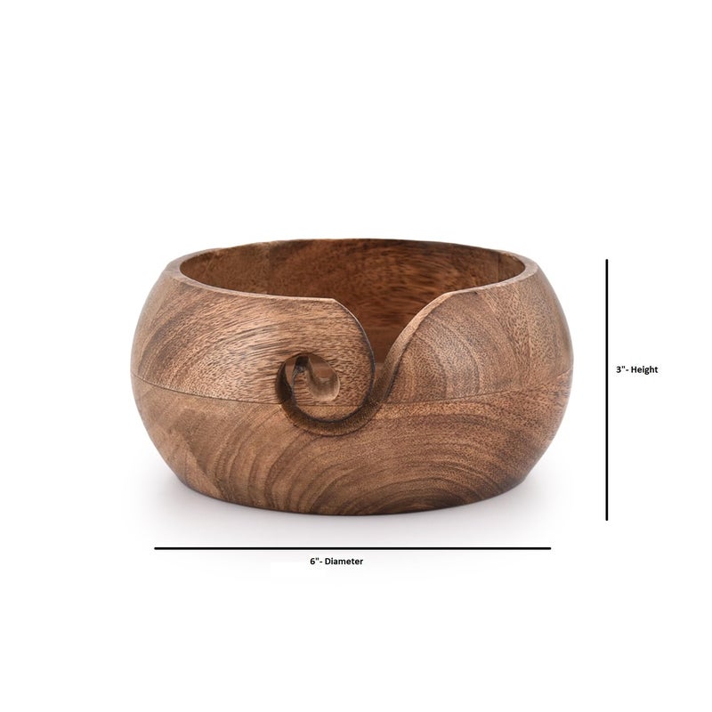 NIRMAN Wooden Yarn Bowl Hand Made by Indian Artisans with Premium Mango Wood for Knitting and Crochet (6" x 6" x 3'') - Image 5